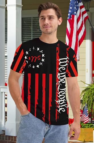 Image of Ithalt Men's American Flag Shirt 4th of July T-Shirt USA Patriotic Tee Shirt Independence Day Top