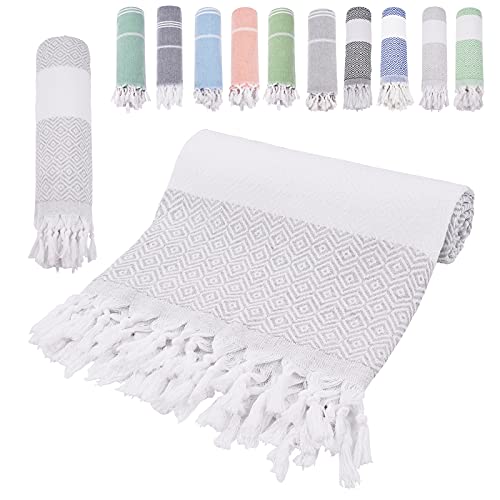 Türkisches Strandtuch mit Quasten, türkische Strandtücher, extra groß, einzigartiges türkisches Badetuch für Badezimmer, schnell trocknend, hohe Saugfähigkeit, Handtuch für Reisen, grau, 178 x 99 cm Cover