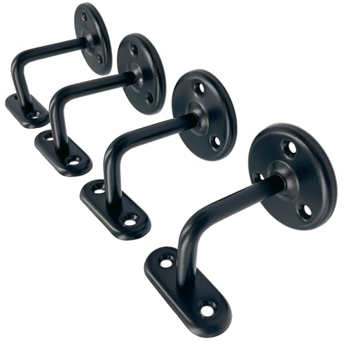 Pack of 4 Handrail Brackets for Stairs Black Plated Banister Rail Brackets Wall-Mounted Stair for Stainless-Steel or Wooden Handrail Heavy-Duty and Stylish Banister Rails Bracket
