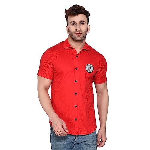 Image of Geum Men's Casual Shirt with Graphic Print | Short Sleeve Button-Down Shirt for Casual & Streetwear Look | Cotton Blend Slim Fit Shirt