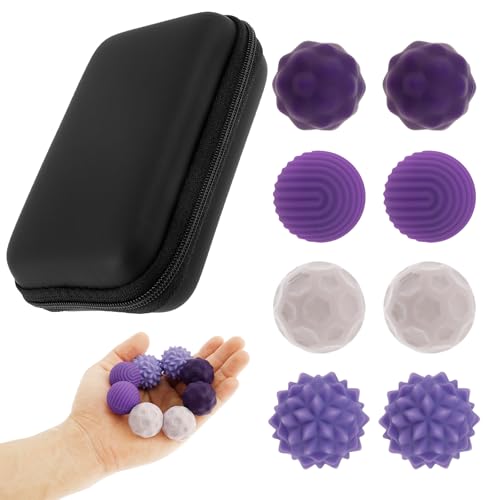 TNTGMG Magnetiska leksaker, 8 stycken silikonfidget-leksaker med texturer och förvaringslåda, kullängd 3 till 3,5 cm, magnetboll, stresslindring, sensoriska leksaker för vuxna, tonåringar (lila)