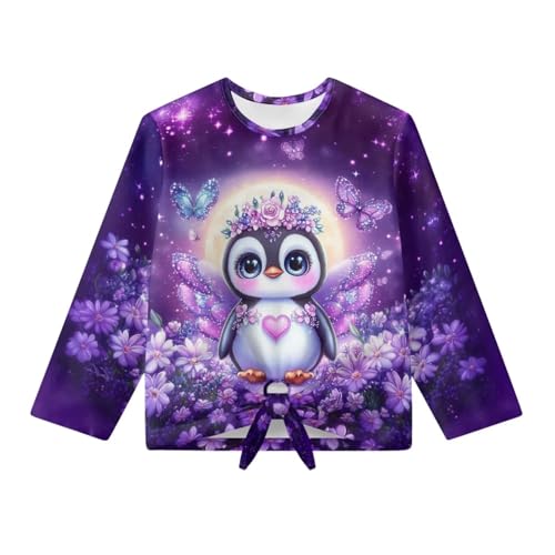 Long Sleeve Shirts for Girls Fall Clothes Knot Front Blouse Crewneck Pullover Tops Kids Activewear 5-12 Years4