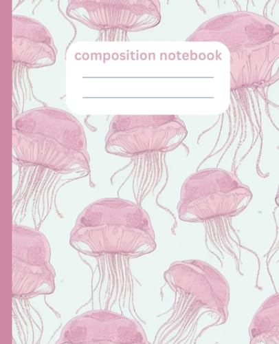 composition notebook vintage jellyfish: jellyfish vintage botanical illustration, pink cute sea life aesthetic journal for school, College, Office, Work | Wide Lined