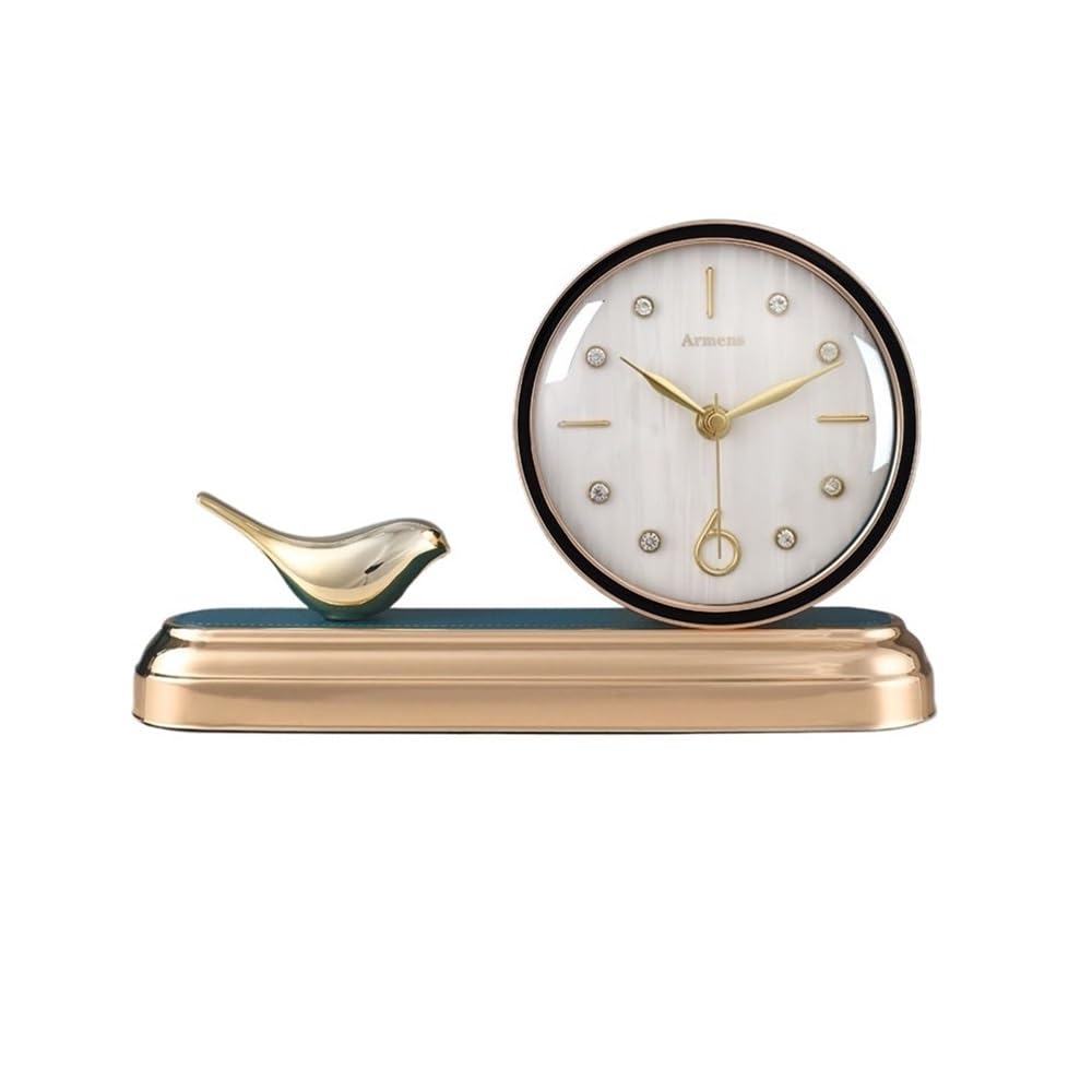 shangguanyun456 Vintage table clock Gilded Bird Decorative Table Clock Modern Desktop Mute Clocks for Living Room, Bedroom, Shelf Decoration(White)
