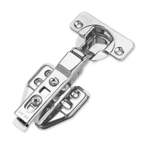 Soft-Close Hinges Stainless Steel, Cabinet & Furniture Hinges, Door Hinges for Wooden Doors, 35mm Standard Size Cup Hinge, for Wardrobe/Cupboard Doors – Removable(Half Overlay, 4pcs)