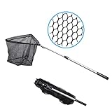 Made Simple Aluminum Fishing Landing Net, Collapsible Fold-able 2 Section Telescopic Handle, Premium Nylon Material Net, Strong Light Durable Perfect Catch Release, 63