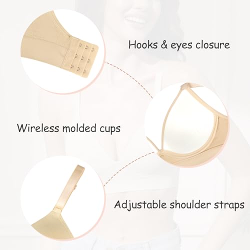 Image of Eleplus 3 Pieces Deep V Wireless Bras for Women Seamless Comfy Bralettes Lightly Lined Multicolors Pack