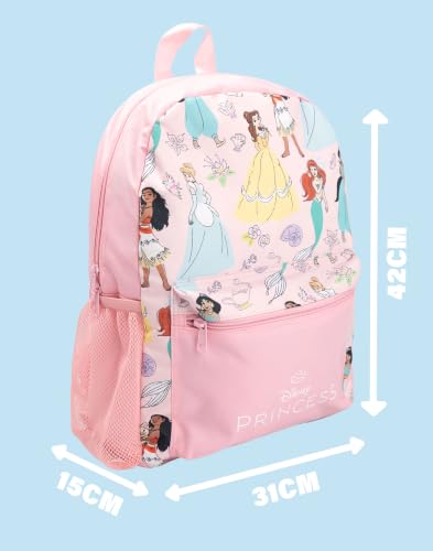 Mochila rosa Disney Princesas de 4 piezas con portameriendas y estuche escolar 3