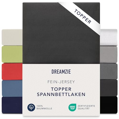 Dreamzie Premium Topper Spannbettlaken 180x200 cm - 200x200 cm - extra niedriger Seitenhöhe - für Topper - Topperauflage - Spannbetttuch Jersey...
