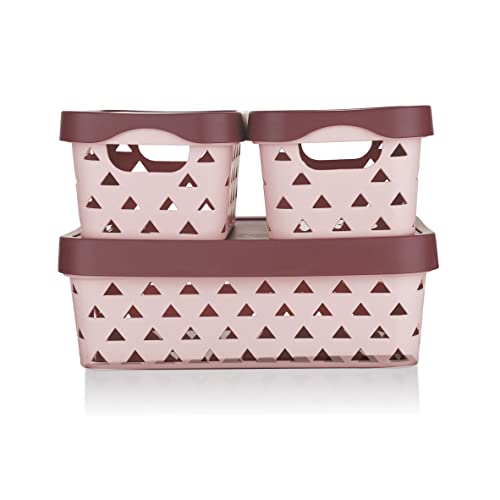 Image of Asian Multi Star Basket Set of 3(1 BIG + 2 SMALL) WITH LID pestal Pink
