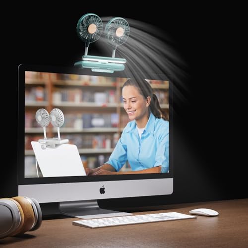 Binguowang 3-in-1 Clip-On Monitor Fan with Eye-Care LED Light & Aroma Diffuser - Portable Cooling, Adjustable Lighting Desk fan and Quiet Breeze for Office, Gaming, and Home Workspaces (Dark Green)