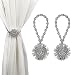 Sumnacon® 2 Packs Crystal Curtain Magnetic Tieback Flower Curtain Clips Buckle with Stretchy Wire Rope for Home Office Decoration, 11 inches Wire Spring (Silver Peacock)