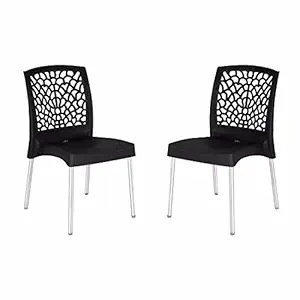Nilkamal Ns19Ss Plastic Mid Back With Arm Chair|Chairs For Home|Dining Room|Bedroom|Kitchen|Living Room|Office - Outdoor - Garden|Dust Free|100% Polypropylene Stackable Chairs|Set Of 2,Black