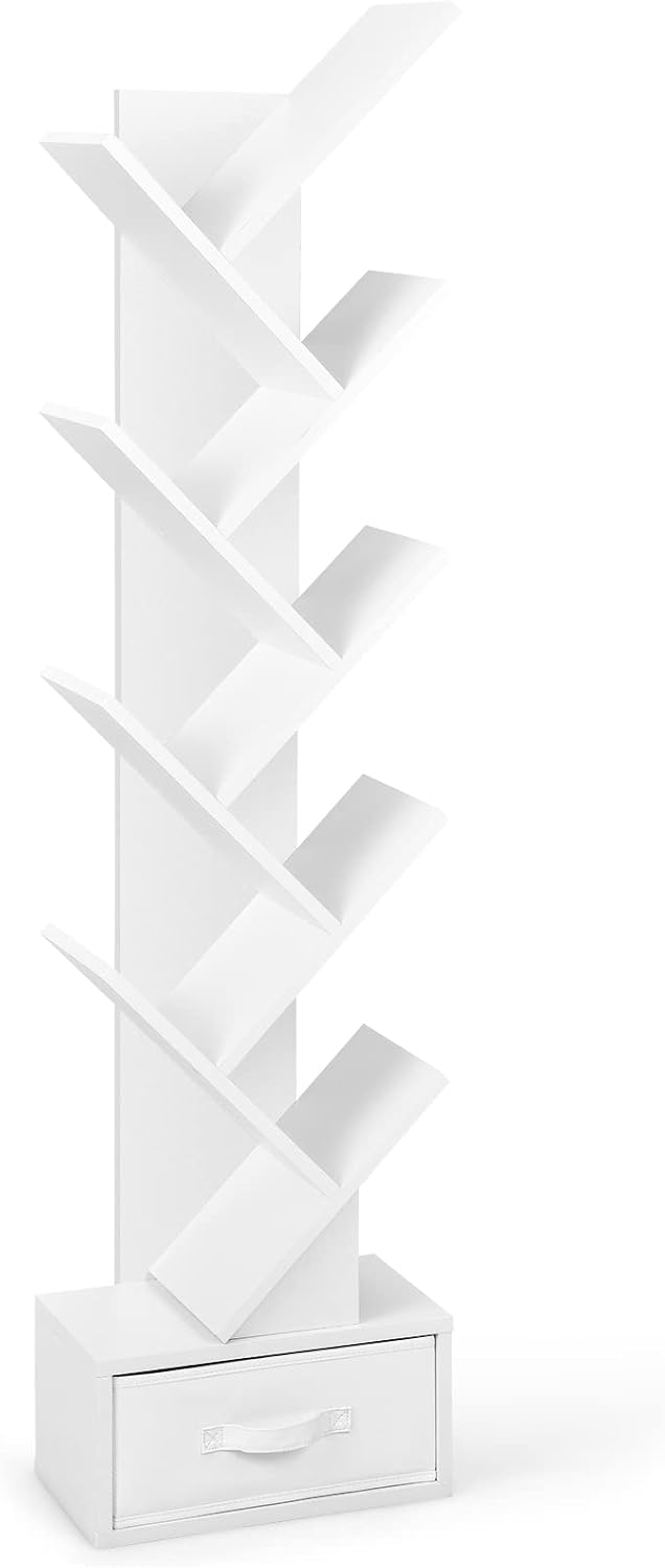 CASART 10Tier Tree Bookshelf, Slim Tall Floor Standing Bookcase with