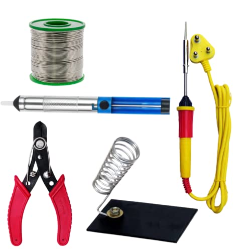 Image of Professional 25 Watt Soldering Iron Kit Set - Comprehensive 5-in-1 Combo for Beginners and Intermediate Users - Complete with Soldering Tips, Stand