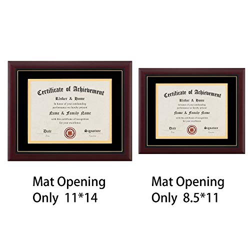 Elsker&Home Diploma Frames 11X14 With Luxury Black Velvet Mat -Solid Wood Fits 11X14 Document/Certificate With Mat Or 15X18 Without Mat- Wide Molding Semi-Tempered Glass (Velvet Mat,Black With Golden Rim) #TOP7