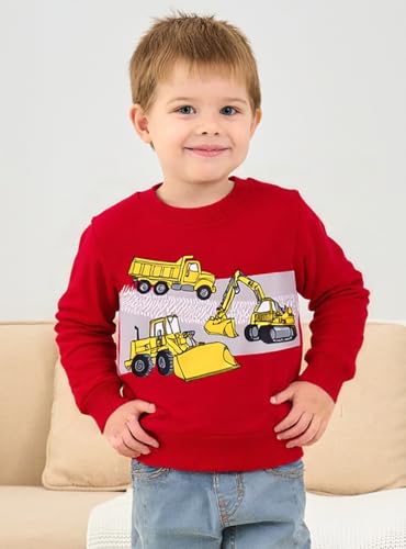 Image of Akyzic Toddler Boys Sweatshirts Cotton Crewneck Truck Shirt Dinosaur Long Sleeve Pullover Tops Tees 2-8T
