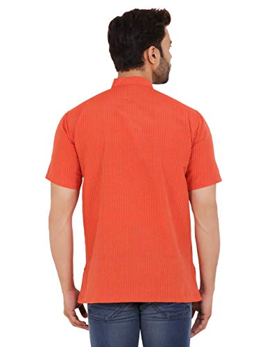 Image of LATEST CHIKAN Men's Cotton Regular Striped Short Kurta Half Sleeves - NP-SK-PNT