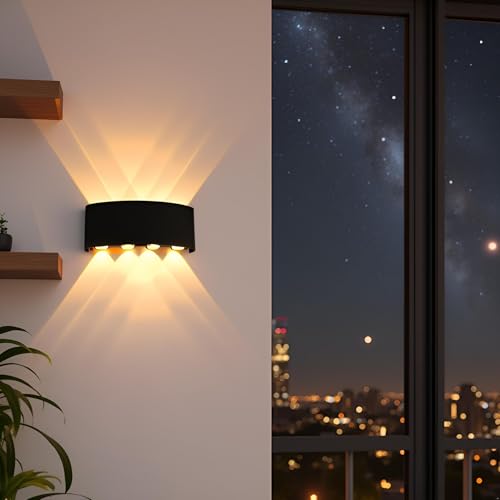 Image of FERA Waterproof Up Down Led Wall Lamp, Aluminium IP65 Body 8 Ray, Warm White, Indoor /Outdoor Decorative Wall Sconce Light, (8 ray Warm)