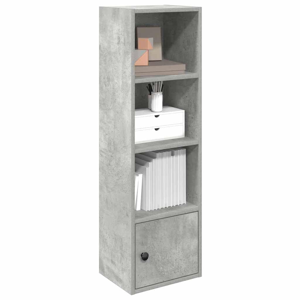 Makastle Petite bibliothèque avec 3 Compartiments et 1 Porte - Étagère sur Pied pour DVD, Rangement de Bureau - pour Salon, Bureau - Gris béton - 31 x 24 x 102 cm