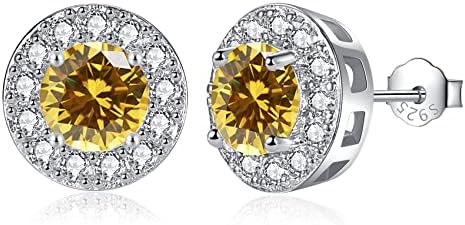CERSLIMO Silver Diamond Earrings for Women Girls, Heart Shaped Diamante Earrings | Birthday Gifts for Her Birthstone Stud Earrings, Cubic Zirconia Halo Earrings Jewellery Brides Bridesmaids