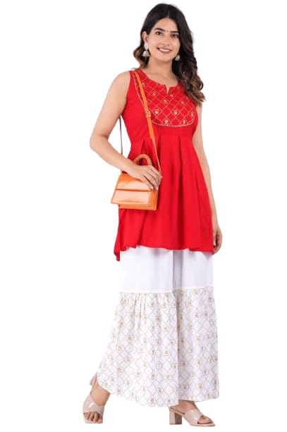 Image of MANGLA Kurti Sharara Suit| Kurta Sharara Set | Embroidery Sequence Work Georgette Sharara Suit