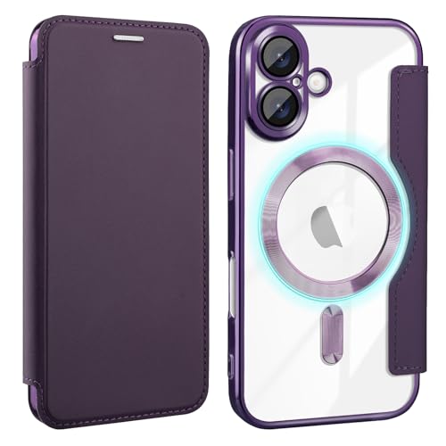 Bizzib for iPhone 16 Case Compatible with Magsafe Slim Fit Flip Protective PU Leather Wallet Case with RFID Blocking Card Slot Build-in Len Protector for Apple iPhone 16 6.1 inch,Purple