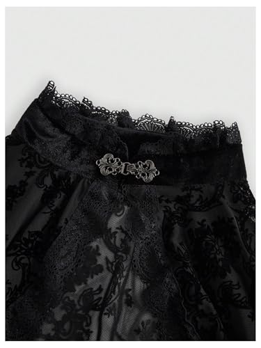 GORGLITTER Women's Lace Gothic Bolero Shrugs Tops Y2k Goth Floral Mesh Bell Long Sleeve Lightweight Dress Cardigan3