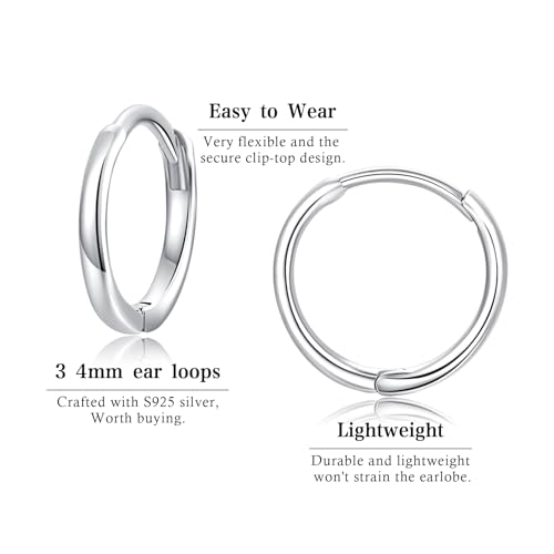 925 Sterling Silver Small Hoop Earrings Set - 14K White Gold Plated Silver Hoop Earrings | Tiny Endless Huggie Hoop Earring Cartilage Earrings for Women3