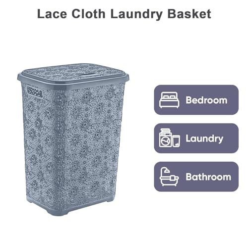 Best House | Plastic Laundry Basket | GREY | 60 Litres | 1Pc | Large | Laundry Bin | Laundry Storage Basket with Lid | Clothes Storage Washing Bin Basket Hamper for Bathroom Bedroom (Pack of 1) - Image 4