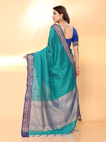 Image of Sidhidata Women's Cotton Silk Jacquard Boardered Saree With Unstitched Blouse Piece (Kalyani)
