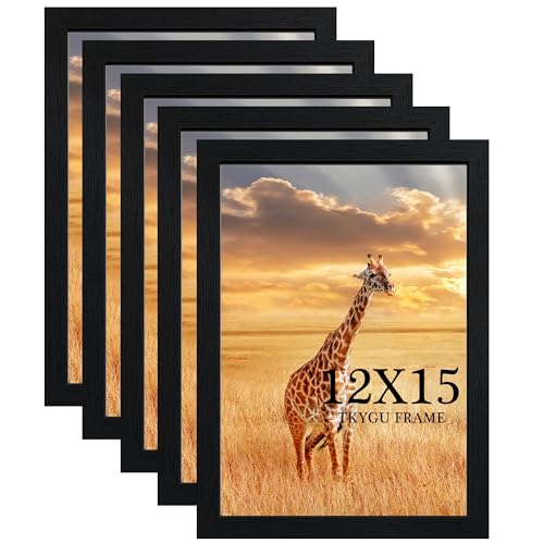 TKYGU 12x15 Picture Frame Black Set of 5,Wooden Frame 12x15 Wall Gallery Poster Photo frame with Durable Shatter Resistant Plexiglass for Wall Mounting Family -friend- wedding best gift