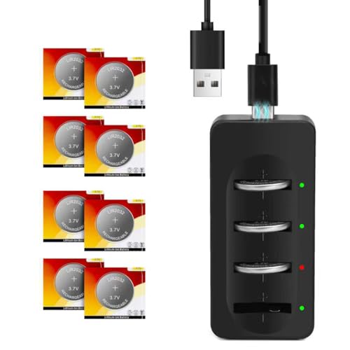 volkate CR2032 Rechargeable Battery with Charger 8 Pack 2032 LIR2032 Lithium 3.7V Coin Button Cell Batteries for Car Remote Key Fob Apple AirTag Watch Replace DL2032 ML2032 BR2032 CR2032H