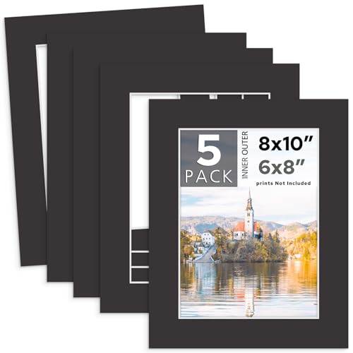 Mat Board Center 5 Pack Acid-Free 8x10 Photo Mat For 6x8 Matte Black