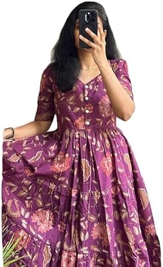 Women's Floral Anarkali Kurta, Maroon Rayon with Gold Embroidery, 3/4 Sleeve