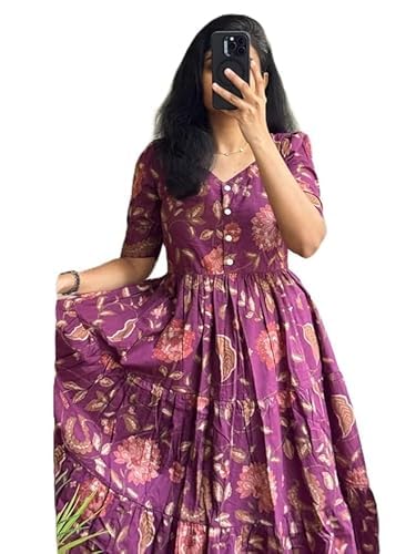 Women's Floral Anarkali Kurta, Maroon Rayon with Gold Embroidery, 3/4 Sleeve - Review, Price and Buying Guide