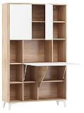 BIM Furniture Étagère de bureau pliante Megan 2 avec 2 étagères pour bureau à domicile ou à la maison - Bureau mural - Table pour ordinateur portable - Table pliante (Chêne Sonoma/Blanc brillant)