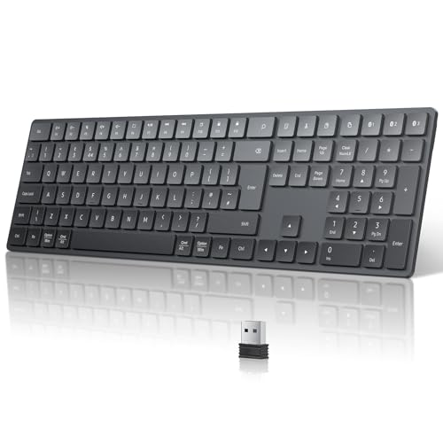 TECURS Wireless Keyboard Bluetooth Keyboard, 2.4G-USB for Windows/Mac, UK Layout Bluetooth 3 Channel, Silent, Multimedia Ultra thin Keyboard for PC, Computer, Tablet