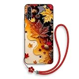JEZSTHAI Custodia Compatibile con Samsung Galaxy A30S / A50 / A50S Cover in Silicone con Motivo e Laccio da Polso,Protezione Schermo Fotocamera/Antiurto Antigraffio Protettiva Case,Foglia d'acero