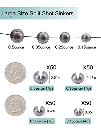 Avlcoaky Split Shot Fishing Weights 50 Pack Large Sinkers For Fishing Line Removable Round Split Shot Sinkers Saltwater Freshwater - 0.15/0.25/0.35/0.5Ounce #TOP1