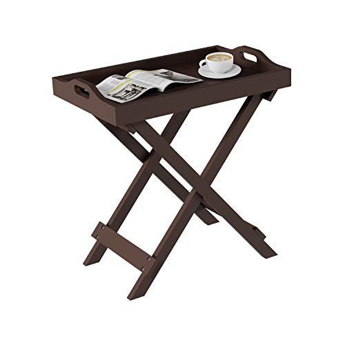 Lavish Home End Folding Modern Minimalist Wooden Contemporary Side Table, Multifunctional, Portable, Stylish Serving, Snack or Lap Tray, Suitable for Indoor and Outdoor Use - BROWN by Lavish Home - Image 6