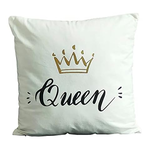 FASHIONDAVID Bronzing Flannelette Square Decorative White Throw Pillow Case Home Pillowcases Cushion Cover Gold King Queen Crown 18 X 18 Inches (7) Cover