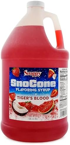 Snappy Tigers Blood Sno Cone Syrup, 1 Gallon (128 ounces) Size, Ready to Use For Snow Cone Machines, Flavored Syrup for Shaved Ice, 14 Snow Cone Flavor Options