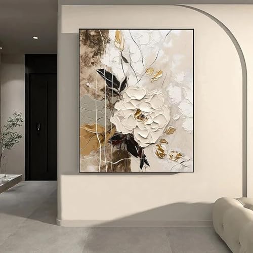 Peinture sur toile impression mur art photo contemporaine salon tableau fleur blanche 85x120 cm