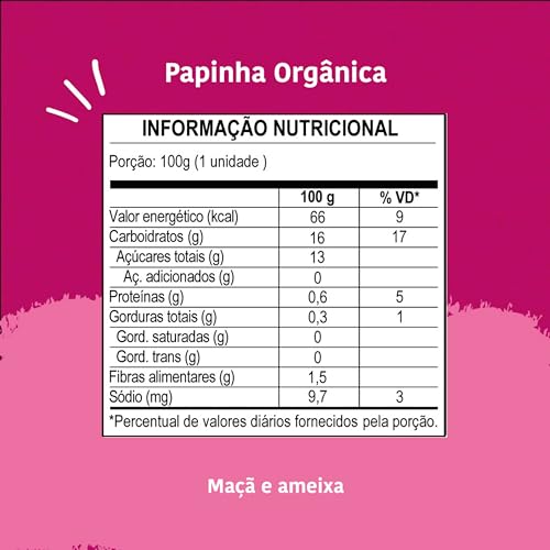 Papapá, Papinha infantil, Orgânico, Sabor Maçã & Ameixa, 100g, Rosa