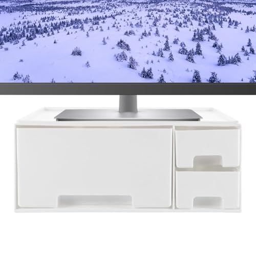 Gatuida Desk Monitor Stand Riser: Desk Organizer with Drawer for Office Supplies, White
