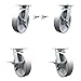 Kingpinless Semi Steel Cast Iron Swivel Top Plate Caster Set of 4 w/8" x 2" Silver Wheels-Includes 2 Swivel with Bolt on Swivel Locks&2 Swivel with Brakes-5000lbs Total Capacity - Service Caster Brand
