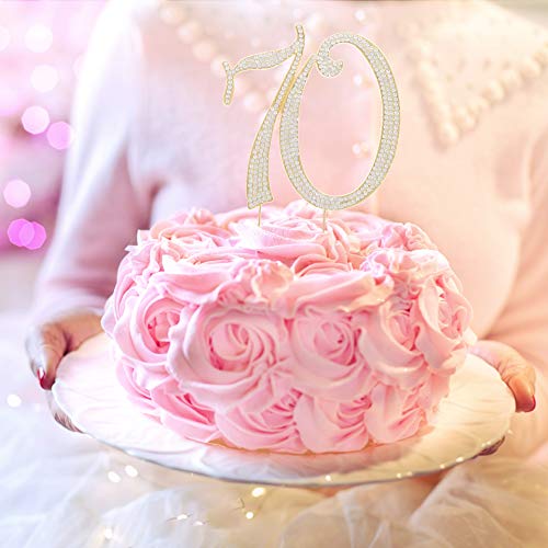 Ella Celebration 70 Cake Topper for 70th Birthday or Anniversary Party Gold Crystal Rhinestone Decoration (Gold)