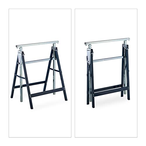 Relaxdays Gerüstbock, 2er Set, 7-Fach höhenverstellbar, 200 kg belastbar, klappbar, Unterstellbock, Stahl, blau-Silber