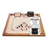 SET ENTHÄLT – 24 Holz-Carrom-Münzen (11 weiße, 11 schwarze, 2 rote Königinnen), 1 Carrom-Münze aus 15 g Acryl in Turnierqualität und ein Regelbuch in einer praktischen Tragetasche.